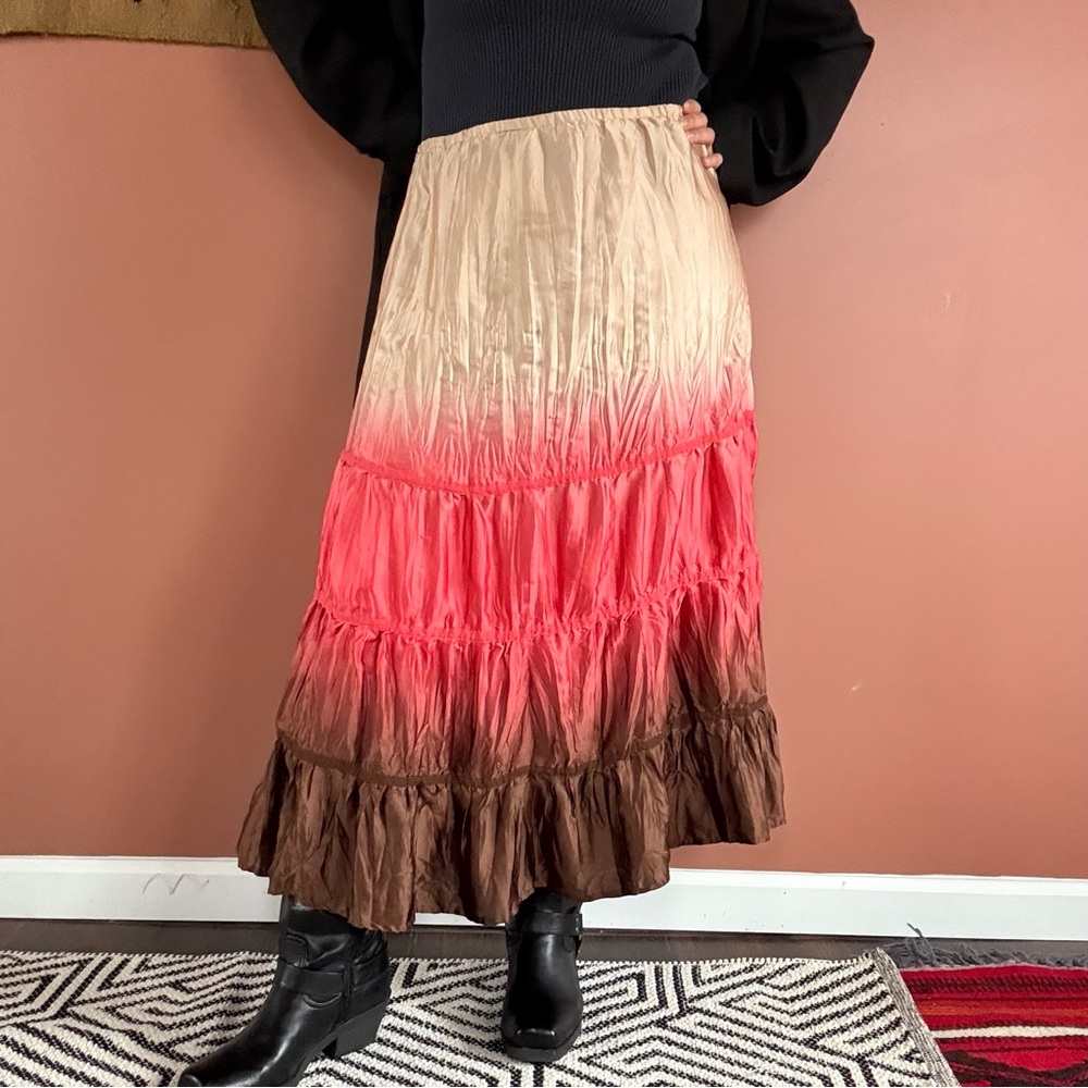 Vintage Gradient Ombré Maxi Skirt in Cream, Pink, and Brown